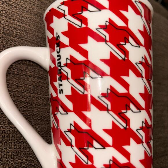 Starbucks 16 oz. Red Houndstooth Plaid Check Mug 2017 Ceramic Latte Coffee Tea - Picture 6 of 7